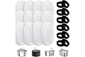 Tekenewbse Filtri e Schiuma per Fontanella per Gatti, 12 Pezzi di Filtro + 12 Pezzi di Schiuma, Filtri in Carbonio Attivo, Tripla Filtrazione per Dispensatore Acqua Fontana da 2L/3,2L/4L