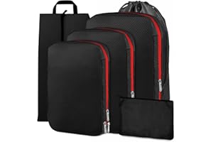 Mivcinn Packing Cubes Compression 6 Piece, Bi-Directional Design, 2 Separate Compartments, Compression Cubes Set, Expandable Packing Cubes for Suitcases, Luggage, Backpacking Black