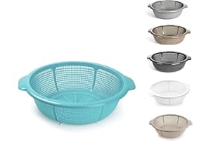 PLASTIFIC Plastic Colander Food Sieve Strainer Basket for Food Washing Draining Pasta Spaghetti Rice Salad Vegetable Kitchen Cooking Hobby (31cm - Turquoise)
