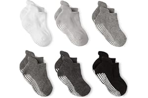 LA Active Chaussettes Antidérapantes Enfant 6-12 mois - 6 Paires de Socquettes pour Bébé, Enfants, Fille, Garçon, Nouveau-nés - Niveau de Gris