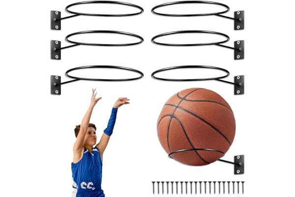 6 Pièces Support Mural pour Ballon, Support en métal de Balle Mural Universel, Supports Mural pour Ballon de Sport, Support de Ballon muralavec vis, pour Football, Volleyball, Basketball (Noir)