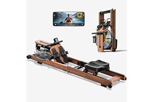 YPOO Vogatore ad acqua per la casa, pieghevole, vogatore, in legno, con serbatoio dell'acqua, doppia slitta, con display Bluetooth/app/supporto tablet, portata massima 160 kg