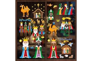 AURASKY Pegatinas para Ventanas Reyes Magos, Pegatinas para Ventanas de Navidad, Pegatinas Ventana Navideños Feliz Navidad Decoración Reutilizables para Fiesta Niños
