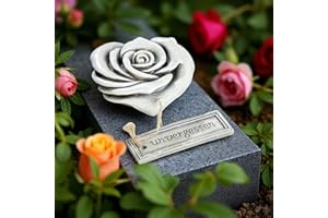 ‎CULT AT HOME CULT at home Grabschmuck Rosen Herz „unvergessen“ – Grabdekoration Allerheiligen Steinherzen Grab Deko Grabstein – Rosenherz Gedenkstein fürs Grab Friedhof – aus Kunstharz Grau ca. 10 x 10 cm