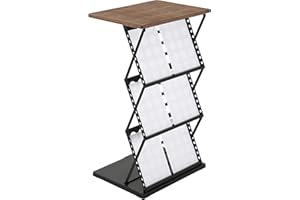 DISPLAY SALES - Porta depliant da Terra nero | Banco mobile pieghevole in metallo con piano in legno con 3 ripiani per cataloghi, volantini o opuscoli | Utilizzabile anche come leggio