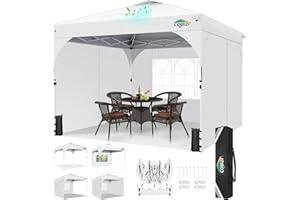 COBIZI TOOLUCK Cenador plegable 3 x 3 cm, resistente al agua, estable, con 3 paneles laterales, resistente al invierno, cenador plegable, altura regulable con ventanas, carpa para fiestas, protección UV 50+,