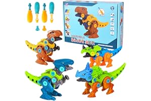 Lekebaby Take Apart Dinosaur, 4-Pack DIY Dinosaur Toys with Drills,Dinosaur Gifts for Boys Girls 3 4 5 Years Old and Up