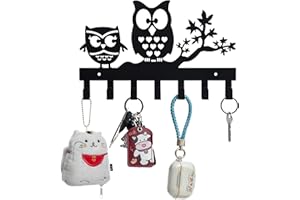 FairyCity Keys Holder for Wall Metal Vintage Owl Keys Hook-27cm*17cm Home Decor Key Hanger Decorative with 7 Hooks Black