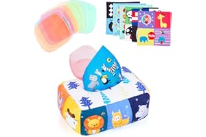 KidsPark Boîte à Mouchoirs en Peluche pour Bébé, Jouets Sensoriels Montessori Interactive avec Papiers Froissés & Foulards en Soie Colorés, Boîtes de Tissu Jouets Éducatifs Précoces pour Bébé, Animal