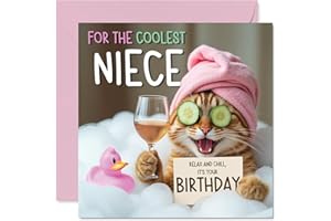 STUFF4 Funny Niece Birthday Card - Relaxing Bath Cat - Cheeky Happy Birthday Card for Niece from Auntie Uncle, 145mm Joke Humour Bday Greeting Cards