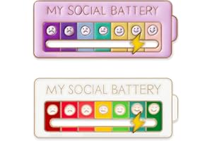 ERSHYI 2Pcs Social Battery Pin for 7 Days, My Social Battery Slider Pin, Cute Creative Adjustable Power Brooch for Men Women Gift, Fun Enamel Emotional