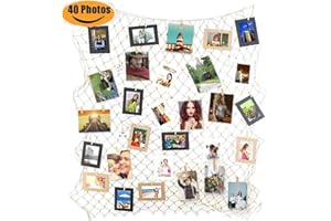 Goldbeing Foto hängende Anzeige Fischernetz Bilderrahmen Collage Fotorahmen Holzbilderrahmen mit Mini Wäscheklammern zum Aufhängen von Fotos, Bildern, Postkarten und Kunst (Style b)