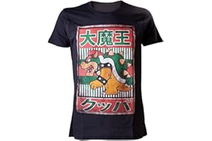Super Mario Bowser - Vintage Uomo T-Shirt Nero XL 100% Cotone Regular