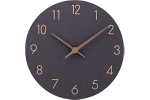 WARMINN Wall Clock 12" Retro Wooden Modern Quartz Round Silent Non-ticking Wall Clocks Outdoor Large Battery Frameless Black Modern Small Clock for Kitchen Office Garden Bedroom Living Room Home Decor