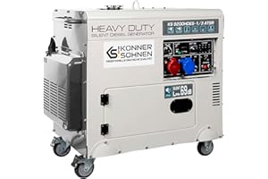 Könner & Söhnen KS 9200HDES-1/3 ATSR - Stromerzeuger 18PS, 4-Takt Dieselmotor mit E-Start, Vorwärmer, Automatischer Spannungsregler, Lärmarm, 7500/6400 Watt, 1x16A (400V)/ 1x32A (230V)