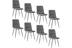 JIJIAN Set di 8 Sedie da Sala da Pranzo, Sedie da Cucina con Tessuto di Velluto e Gambe in Metallo Nero, Sedia Imbottita con Capacità di Carico di 120 kg, Grigio Scuro