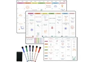 POPRUN Pizarra Calendario Magnetico Nevera, Magnetica Planificador Mensual+Organizador Semanal+Planificación de Menú, Pizarra Calendario Refrigerador Iman Borrables en Seco, 3 Piezas - en Español