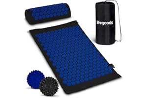 LifeGoods Tapis Acupression - Tapis de Massage - Tapis d'Acupression - Mal De Dos - Relaxation et Traitement de la Douleur - Noir et Bleu