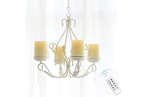 simpdecor Hängeleuchter Kerzen Kronleuchter Deckenleuchter Kerzenständer Kerzenhalter aus Metall mit 4 Stück LED-Kerze, Cremefarben