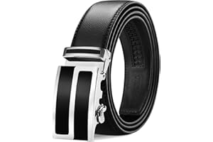 TANGCHAO Ceinture Hommes Réglable à Cliquet Boucle Automatique Ceinture en Cuir pour Homme 35mm de Large Noir 115-145cm