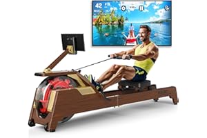 MettleMatic Máquina de remo para casa de roble macizo, resistencia al agua con inclinación de 90°, monitor Bluetooth, soporte para tableta, capacidad de carga de 180 kg, 2 años de garantía