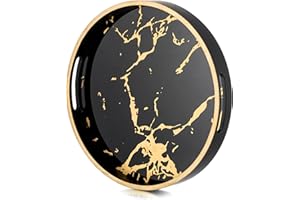 Hanobe Okrągła dekoracyjna taca do kawy: marmur wzór taca z uchwytami stolik kawowy tace do salonu baru napoju na imprezę do domu kuchni, czarna