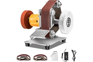 OKANEMOQI Mini Levigatrice a Nastro, Affilacoltelli Elettrico a 7 Velocità Regolabili, per Metallo Legno Artigianato Fai da Te, Affilatura di Utensili e Coltelli