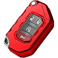 Tukellen Premium Soft Key Fob Cover for Jeep Gladiator JT Sahara JLU 2020-2021, Wrangler JL JLU Rubicon 2018-2021 - Full Protection Key Shell Case (Red)