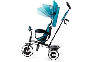 KK KINDERKRAFT Kinderkraft ASTON 2 PRO Triciclo bambini dai 9 Mesi fino 25 kg, Passeggino con Maniglione regolabile, Bici, Sedile girevole Fronte Mamma e Strada, Cappottina pieghevole, Ruota libera, Verde