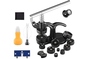 Yissvic Uhr Presse Uhren Einpresswerkzeug Uhrenpresse Gehäuseschließer Uhrendeckelpresse Uhrenwerkzeug 18-teilig mit Druckplatten Kunststoffeinsätze