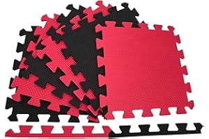 MaTvize Eva Foam Baby Play Mat – 24Pcs (29x29cm) 8mm Thick Soft Black & Red Interlocking Floor Tiles, Waterproof, Non-Slip, Safe & Comfortable Matting for Kids Child (Black+Red, 24 Pack)