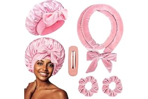 Ekukeon 5 pezzi Heatless Curls Band and SleepCap Satin Bonnet, bigodini senza calore, cappello notte sonno, Silk Bonnet, con forcina, fascia per capelli, per dormire, doccia, cura dei capelli, tutti i