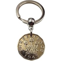 A Silver Dream 1945 Brass Threepence Coin Keyring 80th Birthday ...
