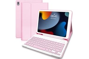 LIELAX Case with Keyboard for iPad 9 Generation 10.2 inch, (UK Layout) Keyboard Case for iPad 9th Generation 2021 / 8th Gen 2020 / 7th Gen 2019 with Pencil Holder，Keyboard for iPad 9th Generation 10.2, Pink