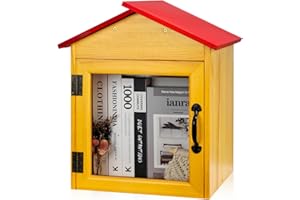 Umtiti Little Library Box Outdoor - Wooden Cabinet Little Literature Box with Red roof for Sharing Books, Literature, and Newspapers in Neighborhoods, Communities, and Schools