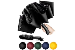 CONLUN Ombrello pieghevole compatto anti-tempesta - Ombrello antivento automatico nero per uomo, rivestimento in Tessuto 210T, ombrello inverso da 105 cm, ombrello da pioggia grande 10 ossa Regali di Natale