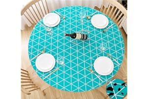 Cozomiz Copritavolo sotto Tovaglia Rotonda Tavolino Impermeabile Antimacchia Kitchen Decoration per Tavola da Pranzo 114-140cm Taglio Aderente Rotondo Lago Blu