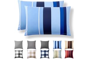 Alreya Juego de 2 Fundas de Almohada Renforcé - 100% Algodón - 50 x 75 cm Olas Azules - Hipoalergénica con Cremallera YKK