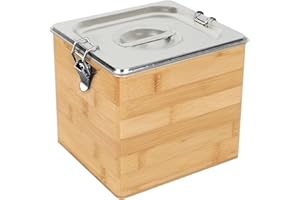 IGTOPS Cubo de compostaje de cocina, contenedor de compost de cocina de madera, cubo de basura orgánico, recipiente de acero inoxidable con tapa, a prueba de olores, organizador para restos de comida,