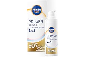 NIVEA SUN Sérum Primer Quotidien UV 2en1 SPF 50+ (1 x 30ml) — Sérum Visage hydratant enrichi en Acide Hyaluronique — Base de maquillage — Soin avec écran solaire visage SPF 50+ sans parfum