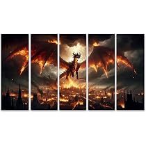 Islandburner Leinwandbild Weißer Drache – Fantasy-Kunst Für Wohnzimmer, 170x80 Cm (5-teilig)
