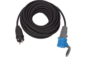 Brennenstuhl adapterkabel/CEE-adapter med jordkontaktkontakt och CEE-koppling (25m kabel i svart, H07RN-F 3G2.5, 230V/16A, permanent utomhusanvändning IP44, Made in Germany)