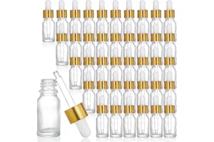 Lawei Lot de 40 mini flacons compte-gouttes vides de 10 ml avec pipettes compte-gouttes et bouchon en alliage d'aluminium doré rechargeable pour huiles essentielles, parfums, cosmétiques liquides