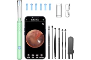 LMECHN Ear Wax Removal, Ear Camera Otoscope with LED Light, Ear Wax Removal Kit with 1080P, 3.5 mm Waterproof Ear Endoscope, Ear Cleaning Kit for iPhone, iPad, Android Phones-Green