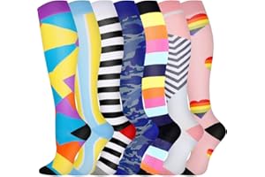 Pnosnesy Compression Stockings, Compression Socks (2/4/6/7 Pairs) for Men and Women, 15-20 mmHg Support Stockings is Best for Athletics, Running, Air Travel