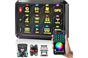 Bzgnl RGB 12-Gang-Schalter-Panel, automatisch dimmbar, Multifunktionsschalter-Panel mit Momentan-Kipp-Impulsspeicher, Aluminium-Schalter-Panel für LKW, Boot, Auto, Wohnmobil,