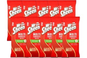 Mr Sheen Multi Surface Wipes, Clean & Dust Wood, Glass Metal & Plastic Surfaces, Scent: Spring Meadow, Size: Pack of 10