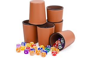 Biamaleu Würfelbecher Leder, 6 Schocken Set﻿ mit 36 Würfeln(16 mm), Würfelbecher mit Würfeln, Würfelbecher Set für Erwachsene Bar-Party Würfelspiele (Braun)