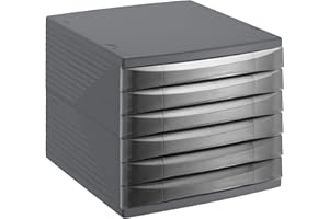 Rotho Quadra Schubladenbox / Bürobox mit 6 Schüben, Kunststoff (PS) BPA-frei, schwarz, (36.5 x 28.0 x 25.0 cm), Anthrazit
