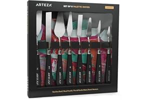 Arteza Palette Knives 8-Pack, Sizes No. 1, 25, 7, 15, 39, 23, 17, 21, Durable Stainless Steel Blade & Break-Resistant Wooden Handle, Painting Knives for Oil & Acrylic Paints